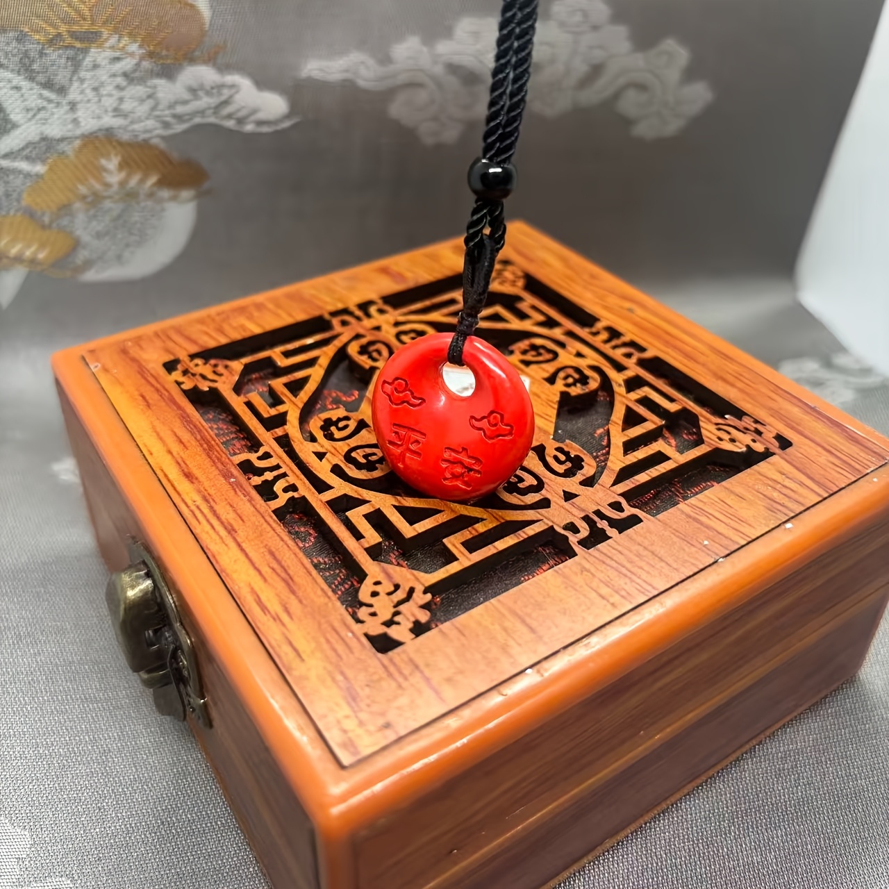 Cinnabar Peace Pendant Necklace, Unisex Elegant Charm